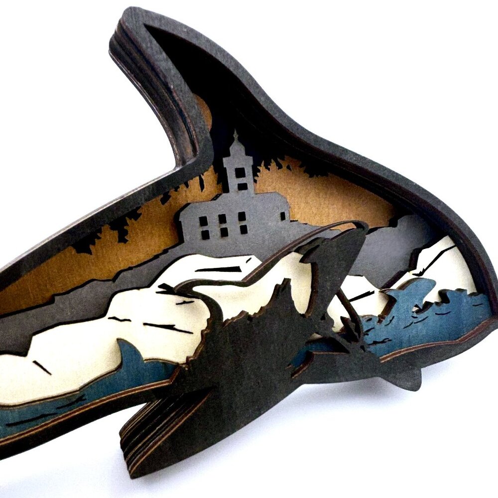Orca Killer Whale Coastal Ocean Wooden Diorama Sculpture 3D Figure Table Décor - Picture 3 of 7